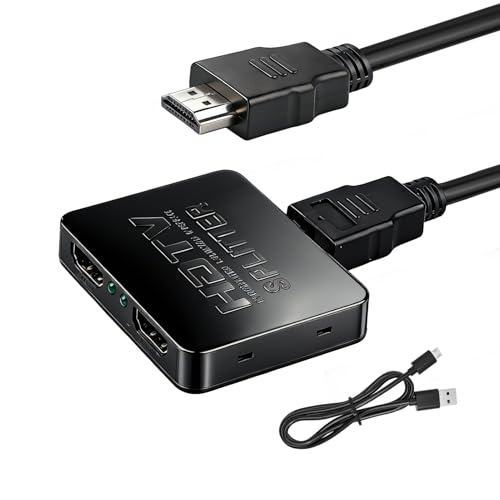 Répartiteur HDMI 4 K 1 en 2 Sorties Double HDMI 1 Entrée 2 Sorties avec Câble d'alimentation Micro USB pour Deux Moniteurs Prend en Charge pour MacBook, Xbox, PS4, PS3, Lecteur Blu-Ray, DVD, HDTV