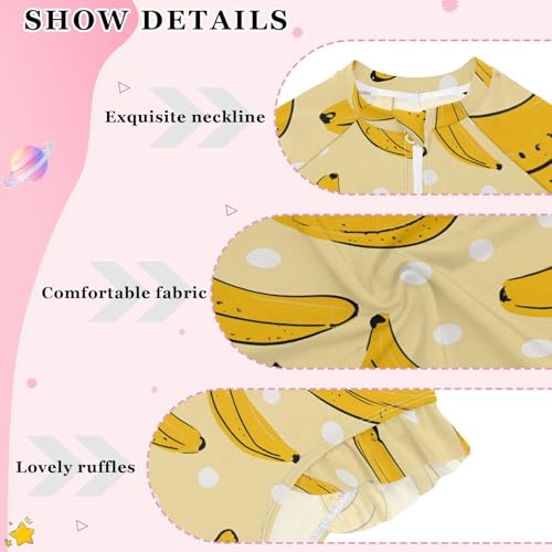 Girls One Piece Swimsuits Long Sleeve Swimsuit Zipper Bathing Suits Yellow Bananas White Dots3