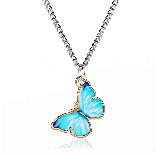 Weryffe Collier Pendentif Papillon Vintage Simple élégant Exquis Boho clavicule chaîne Ras du Cou Femmes et Filles Bijoux Cadeau,Bleu