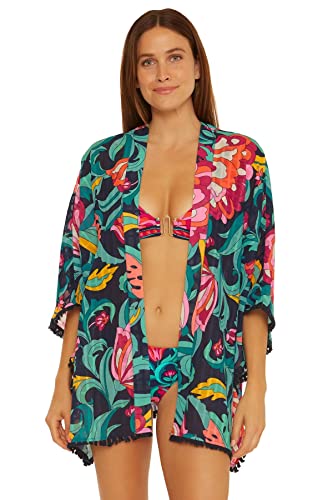 India Garden - Kimono con flecos y frente abierto, Multi, Talla Única