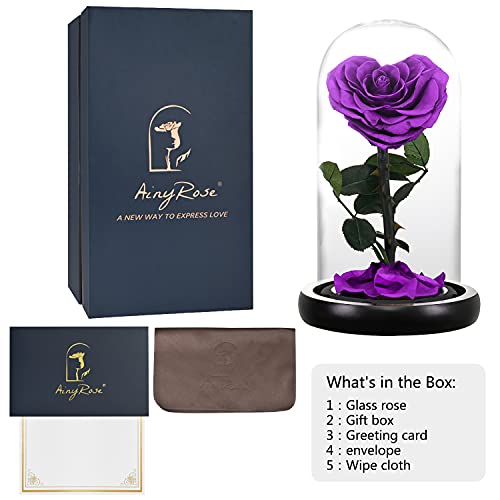 Ainyrose Gift For Mom Forever Preserved Rose In Glass Dome Women Gifts Beauty Rose Thank You Gifts For Her/Girls/Valentine's Day/Mother's Day/Anniversary (Purple) #TOP5