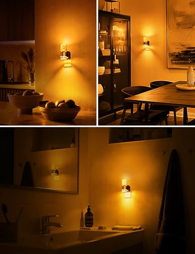 Image of L LOHAS LED Night Lights Plug into wall, Amber Night Light with Adjustable Brightness, Plug in NightLight with Auto Light Sensor, Wall Sconce-Style Design Night Light for Bathroom,Hallway, 2 Pack