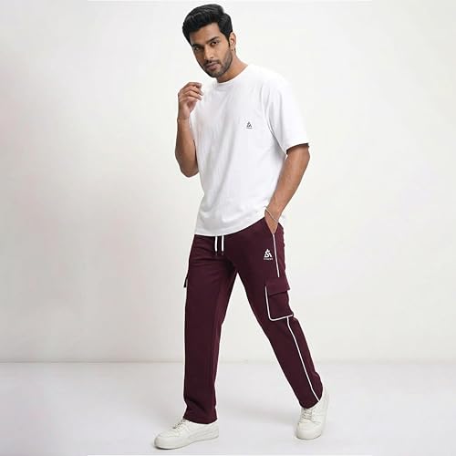 Image of Men's Cargo Track Pants with Side Piping, Drawstring Waist, Gym and Casual Wear