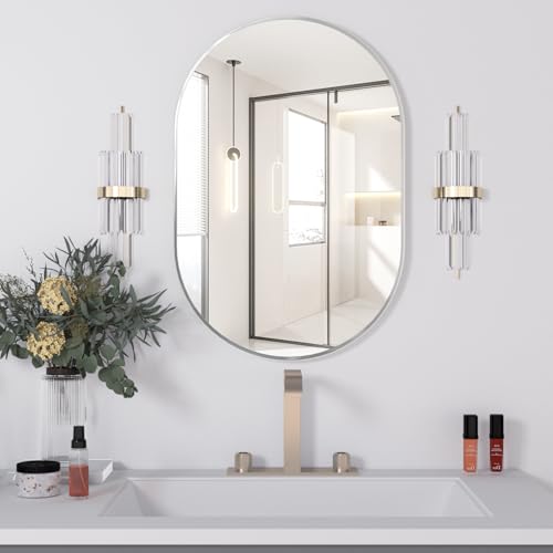 Miroir mural capsule 50x75 argenté au design moderne avec cadre de qualité - 2