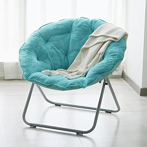 Faux Fur Moon Chair for Adults and Kids Blue Color Modern Foldable Saucer Chair for Living Room Dorm and Bedroom
