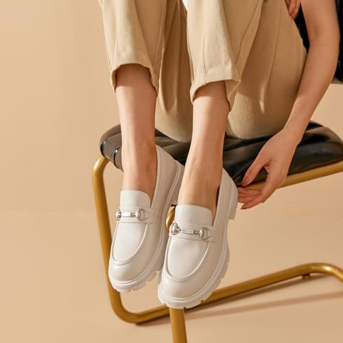 Image of BEAU TODAY Womens Platform Loafers, Leather Penny Loafer Shoes