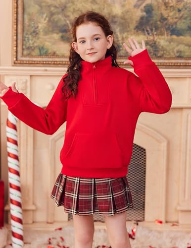 Image of Arshiner Girls Half Zip Sweatshirt Fleece Quarter Zip Pullover Sweatshirts | Fall Fashion Clothes for Teen Girls with Thumb Hole for 5-16 Years
