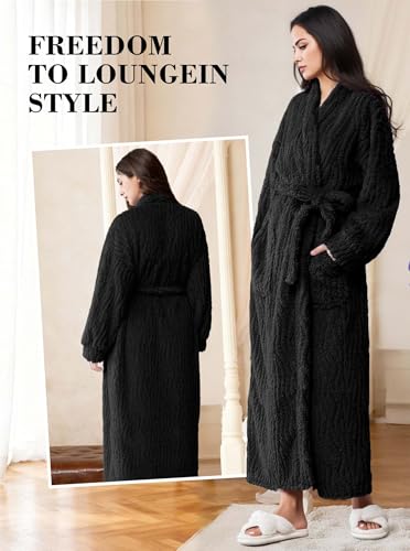 Image of Artfasion Womens Long Fleece Robe - Warm Soft Floor Length Flannel Bathrobes for Winter Thicker Long House Coat with Pockets