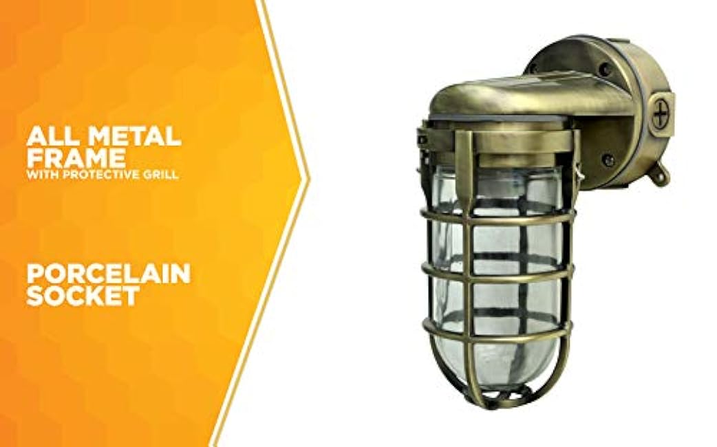 Woods L1707SVAB Traditional 100W Weather Industrial Light Wall Mount Antique Brass