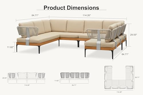 Image of PURPLE LEAF Patio Furniture Set Outdoor Sectional Sofa with Fade-Resistant Cushions and Pillows Wicker 8 Pieces U-Shaped Couch Modern Conversation Sets for Balcony Yard Garden Poolside, Khaki