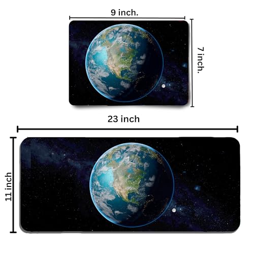 Image of Earth Combo XL Extended Gaming Mouse Pad | XXL Large Desk Mat 60x30cm for Laptop & PC | Non-Slip Rubber Base, Waterproof, Durable & Smooth Surface | Office, Gaming & Study, asthetic