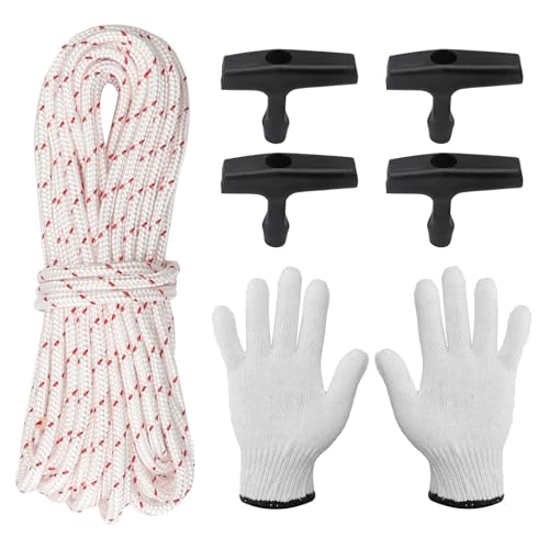 ZMDMAH 10 Metros Cuerda de Arranque, 4 Pcs Mangos de Arranque, Guantes Anticorte Guantes de Trabajo Tiradores Negros para Cortacéspedes Desbrozadoras Motosierras Componentes de Motor