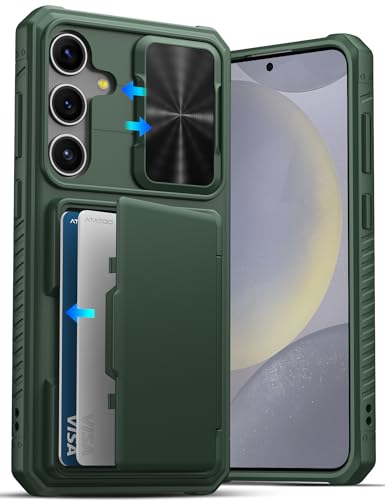 ATATOO for Samsung Galaxy S24+ Plus Wallet Case Built-in Card Holder(Store 4-5 Cards) & Sliding Camera Cover Military Grade Protection Rugged Shockproof Case for Galaxy S24+ Plus 6.7 Green