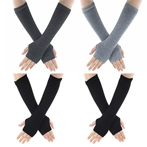 WLLHYF 4 Paare Lange gestrickte Fingerlose Handschuhe mit Daumen Finger Loch Frauen Winter Handgelenkwärmer Elastische Fingerlose Handschuhe für Büro Typing Computer Cover