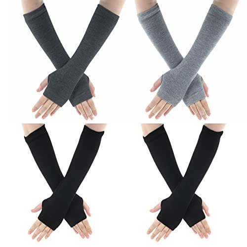 WLLHYF 4 Pairs Cashmere Feel Fingerless Gloves With Thumb Hole Typing Warmer Gloves Wrist Arm Stretch Winter Knit Fingerless Gloves for Women Men Christmas