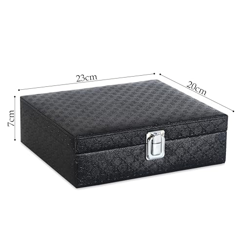 Image of LEDO Watch Box Organizer Case, 8 Slots, Black PU Leather, Metal Clasp Lock, Velvet Interior, Modern Classic Storage Box for Men and Women, Pack of 2