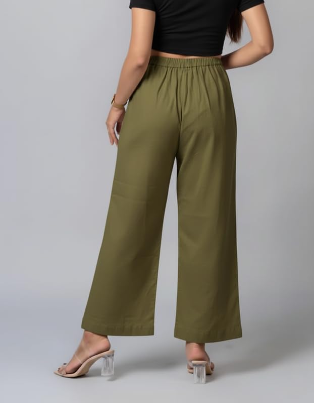 Image of Moirai Pure Cotton Wide Leg Women Trouser Stylish Mid Rise Relaxed Straight Fit Loose Pants Casual Travel Office Formal Wear