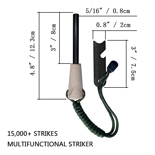 Yeeseok 2 Pack Fire Starter Ferrocerium Rod Kit Ferro Rod With Striker Lanyard 3In Long 5/16" Thick Flint And Steel 15,000+ Strikes #TOP4