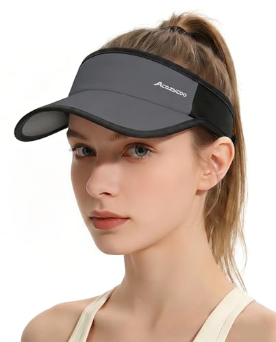Acozycoo Sports Sun Visors for Women Men Hard Brim UV Protection Visor Hat Cooling Cap for Golf Tennis Running Black Gray