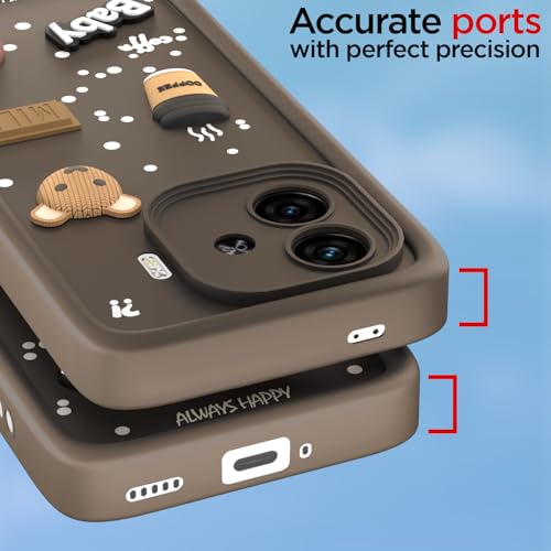 Image of Pikkme Back Cover for iQOO Neo 10R 5G / iQOO Z9 Turbo 5G / Vivo Y200 GT 5G | Cute Fun Cartoon 3D Bear Silicone Full Body Protection Bumper Case (Brown)