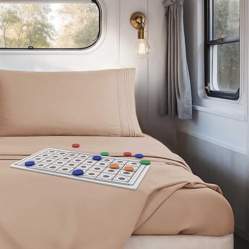 Image of Nestl Khaki Short Queen Sheets for RV, Hotel Luxury RV Queen Sheets Set, 4 Piece Fitted Bed Sheet Set and Pillowcases, Super Soft, Wrinkle-Free, and Breathable Camper Bedding