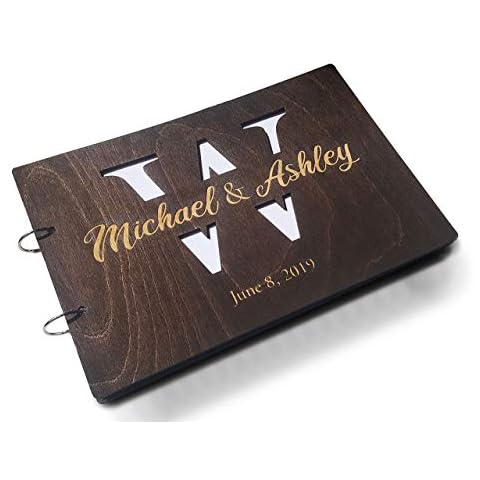 Just Customized Personalized Handmade Mr Mrs Wedding Guest Book for Bride and Groom Wood Alternative Custom Engraved Newlywed Marriage Album (Coffee) Cover