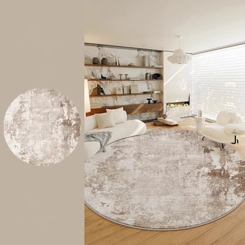 Tospass Alfombra redonda moderna de lana artificial, antideslizante, grande, color crema y marrón, lavable para sala de estar, dormitorio, comedor, cocina, 100 cm