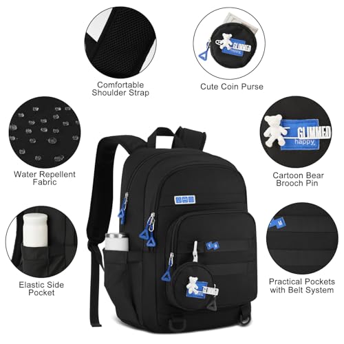 Black Backpack for Teens,School Backpack with Laptop Compartment,Laptop Backpack Fits 15.6Inch Notebook,Casual Bookbag for Men Women Boy Girl High School College Work Travel4