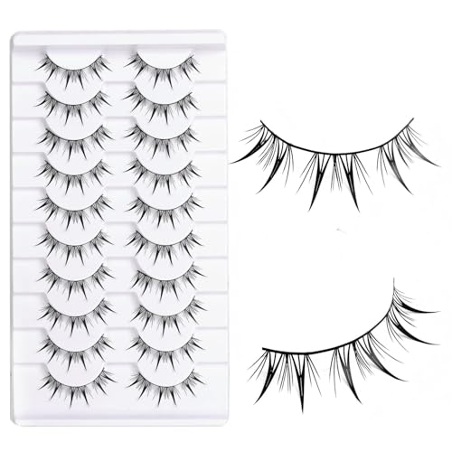Alinsea Natural Look Fox Eye Cat Eye False Lashes Wispy Fluffy Faux Mink Clear Band Strip Lashes Comfortable