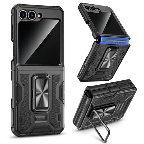 Image of VEGO for Samsung Z Flip 6 Case with Stand & Hinge Protection,Armor Black | Built-in Privacy Screen Protector Military-Grade Drop Protection Shockproof Kickstand Phone Case for Galaxy Z Flip 6