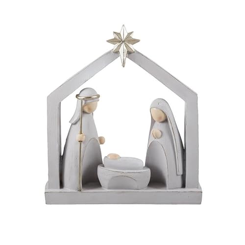 Misterio Nacimiento Moderno Minimalista con Portal Blanco y Dorado 22x8x25 cm