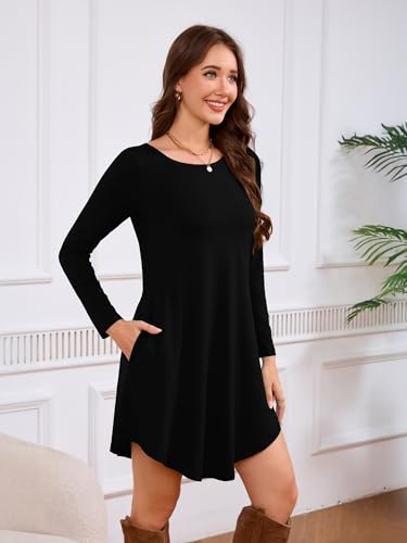 DEARCASE Women's Long Sleeve T Shirt Dress Crewneck Knee Length Loose Casual Flowy Swing Tunic Dresses with Pockets2