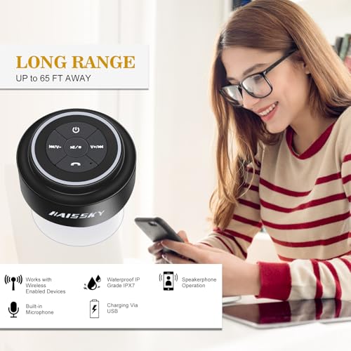 HAISSKY Bluetooth Shower Speakers, Portable Wireless Speaker with Suction Cup, IP67 Waterproof Speaker Pairs Easily to Phones, Tablets, Computer, Gift for Men & Women - image 3