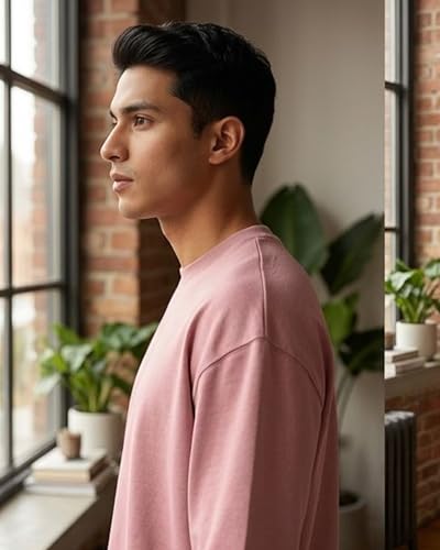 Image of BARKEYO Men's Half Sleeve Round Neck French Terry Oversized Drop Shoulder T-Shirt for Men