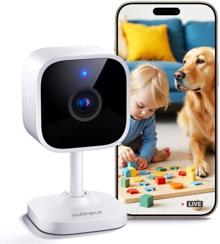 Outinput 2K 3MP Camara Vigilancia WiFi Interior con Detección Humana, Visión Nocturna, Detección de Movimiento/Sonido, Audio de 2 Vías, Alarma en Tiempo Real Cámara Vigilancia para Bebés o Mascotas