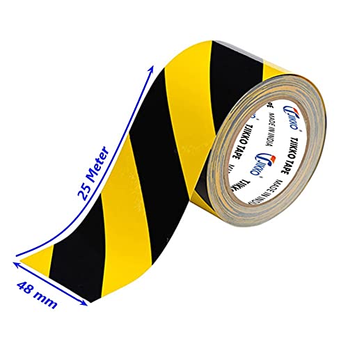TJIKKO Floor Marking/Lane Marking Tape 48 mm width 25 Meter length Yellow & Black (Zebra) (Set of 1)
