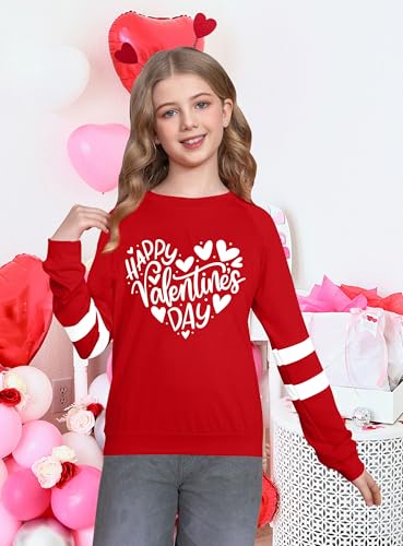 Image of LAZYCHILD Kids Valentine Shirt Girls Valentines Day Shirts Heart Graphic Long Sleeve Striped Tee Tops 5-14 Years