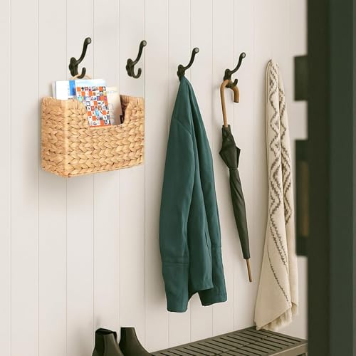 Cesta de pared tejida de jacinto de agua con asa decorativa para correo 5