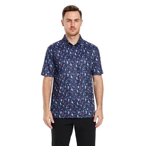 Image of Golf Shirts for Men Dry Fit Short Sleeve Print Performance Moisture Wicking Polo Shirt