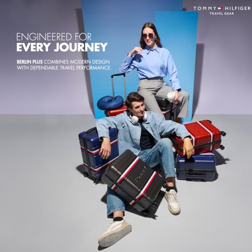 Image of Tommy Hilfiger Hard Luggage Set of 3 (Small, Mid and Large) Berlin - Navy | Check-in Trolley Bags with TSA Lock | 360 Spinner Wheels | Telescopic Handle | Hardshell PC Suitcase |Water Resistance