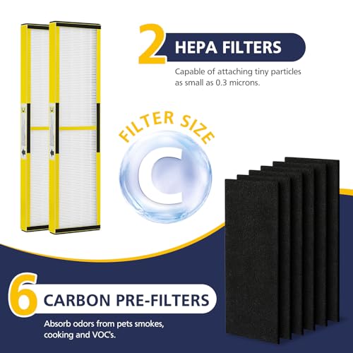 Image of 2 Pack FLT5000 HEPA Replacement Filt-er C with 6 Pack Activated Carbon for G-Guardian AC5250PT AC5000 AC5000E AC5300B AC5350B AC5350BCA AC5350W CDAP5500