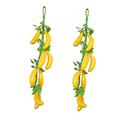Veemoon 2Pcs Simulated Banana Hanging Skewers Front Door Decor Artificial Flower Garland Kids Mini Toys Lifelike Fake Fruit Mini Fake Banana Kitchen Food Prop Hanging Banana Pendant Vine #TOP5