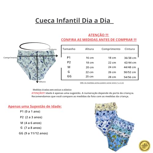 Kit 10 Cueca Infantil menino Slip Cuequinhas infantis Forradas G