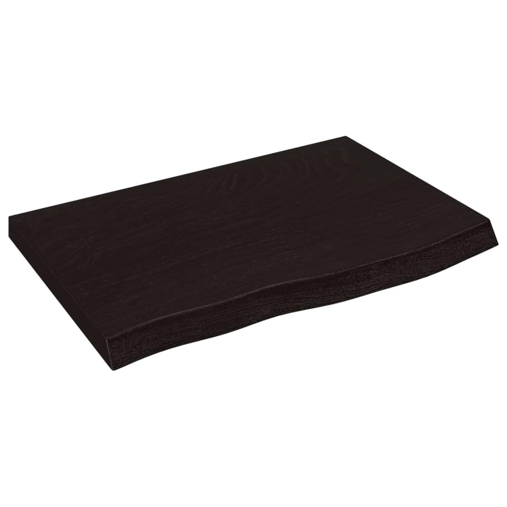 Estantería de pared de roble macizo, 60 x 40 cm, color marrón oscuro con borde natural, estante de madera maciza tratada para salón, pasillo y cocina, soporta hasta 20 kg