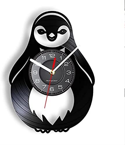 Wall Clock Silent Non-Ticking 12In Penguin Wall Clock Sea Life Animal South Africa Bird Water Jackass Mammal Vinyl Record Wall Clock Kid Room Wall Decor