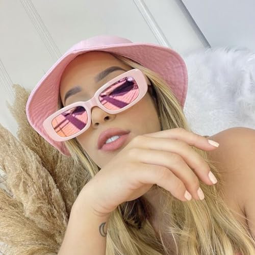 SUNOVELTIES 4 Pack Women's Rectangle Sunglasses Retro Mirrored Lenses Square Vintage Glasses 90s Y2K Aesthetic Accessories3