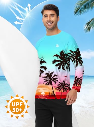 Image of AOBUTE Mens Long Sleeve Swim Shirt Quick Dry Sun Protection Rash Guard