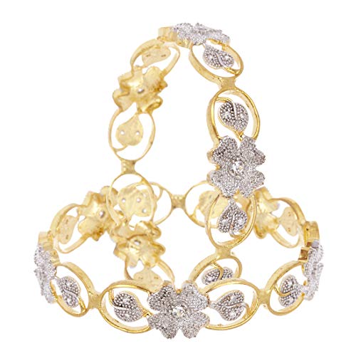 Image of KENNICE American Diamond Floral Shape Gold Plated Bangles Jewellery For Women & Girls