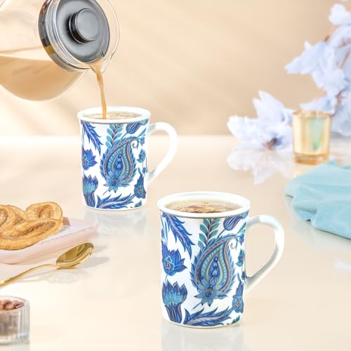 Image of Larah by BOROSIL 350ml x 2pc Opalware New Iris Tea /Coffee Mug Set, Microwave & Dishwasher Safe Embossed Design Crockery Ideal for Daily Use & Gifting