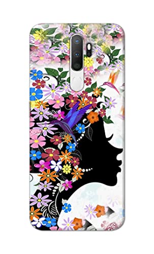 Image of Printed Hard Back Cover Case for Oppo A5 2020 | Oppo A9 2020 Back Cover (Floral Hairstyle Girl) -1803